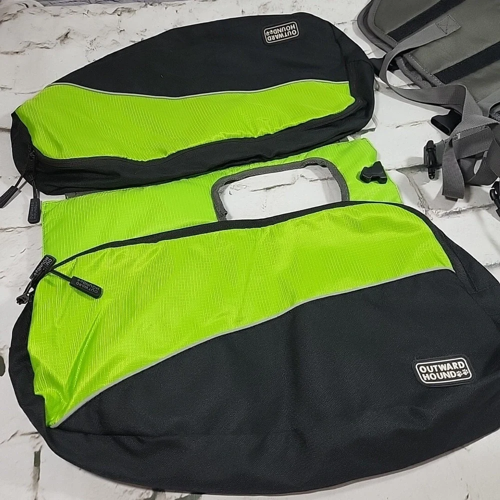 Outward Hound Quick Release Backpack Sz L/XL Harness Saddlebags Reflective Green